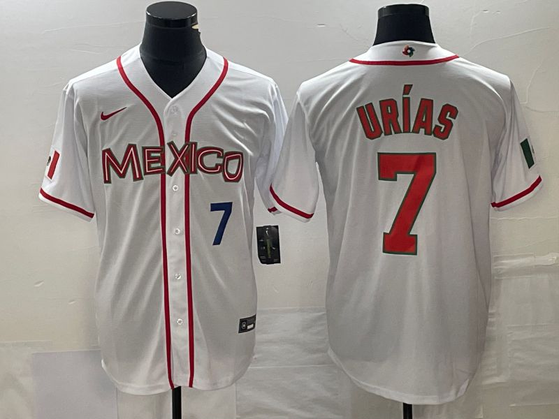 Men 2023 World Cub Mexico #7 Urias White red Nike MLB Jersey8